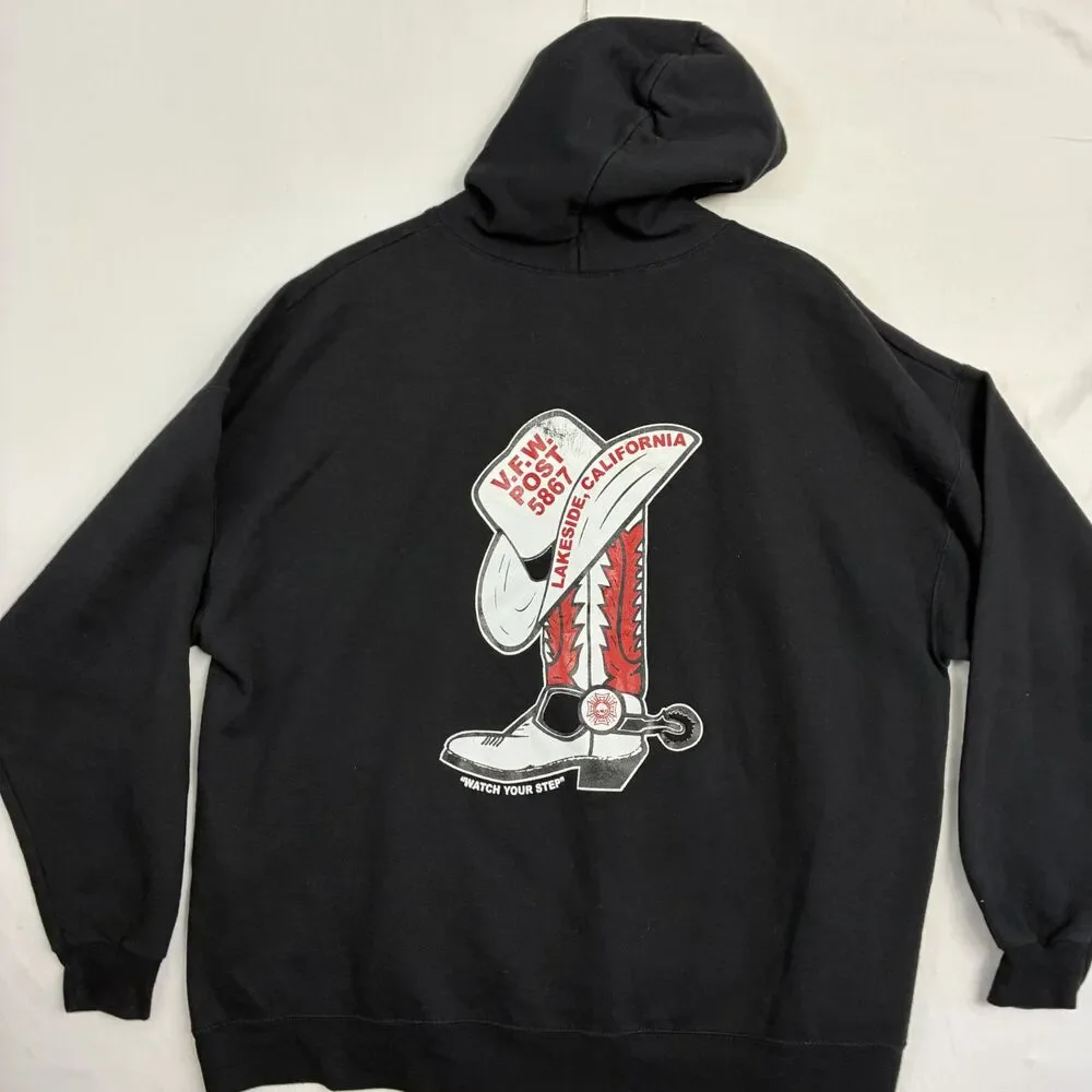 VFW Post 5867 Lakeside CA Cowboy Boots Black Hoodie Hanes 2XL Veterans